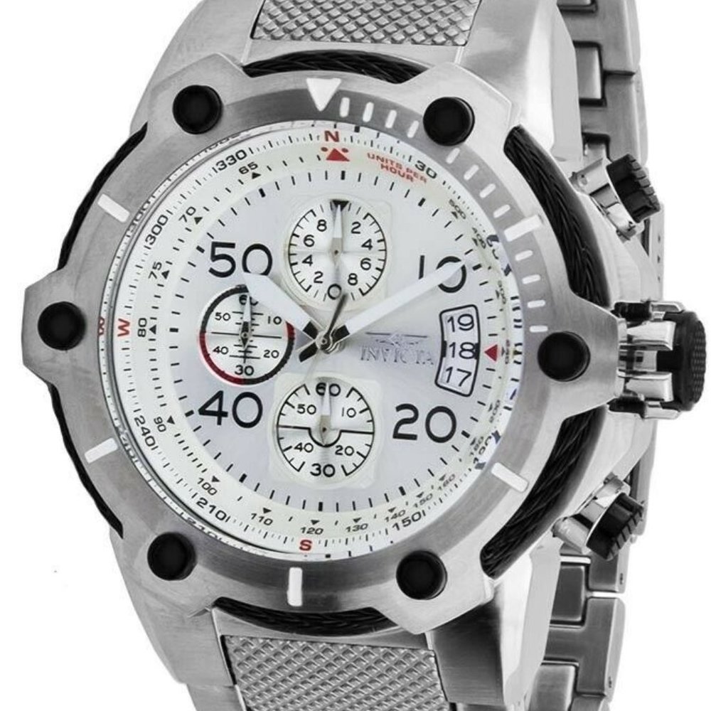Invicta Bolt Men's Stainless Steel Cable Black Bezel Chronograph Watch